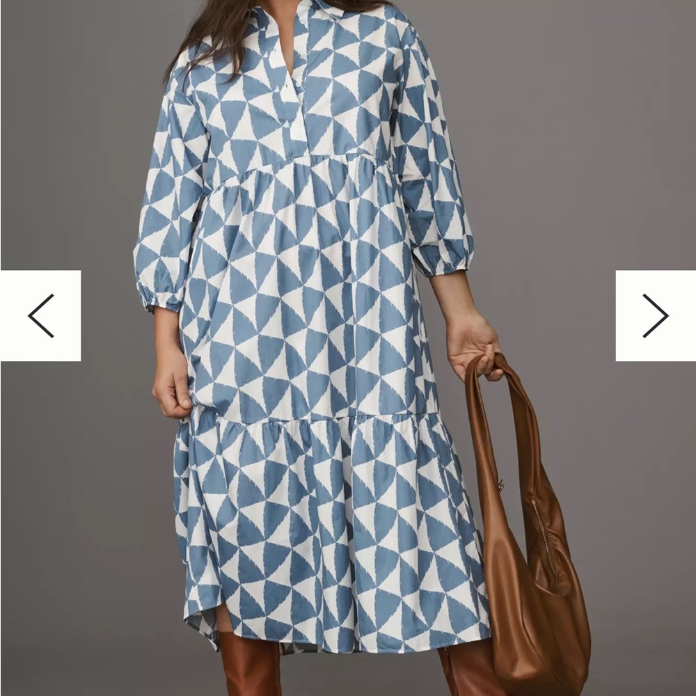Anthropologie Blue and White Geometric Midi Dress